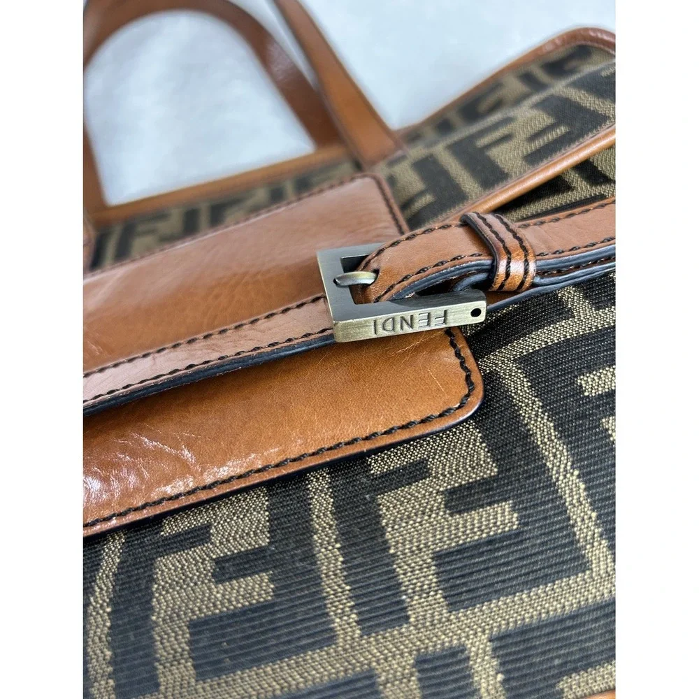 Fendi Brown/Tobacco Zucca Canvas Pocket Laptop Bag **EUC**